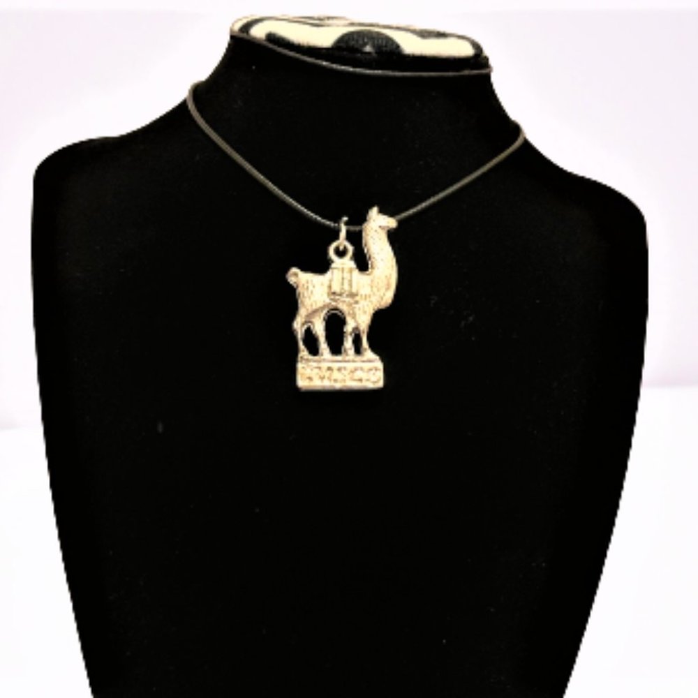 LLama  Necklace Silver and Black Cord